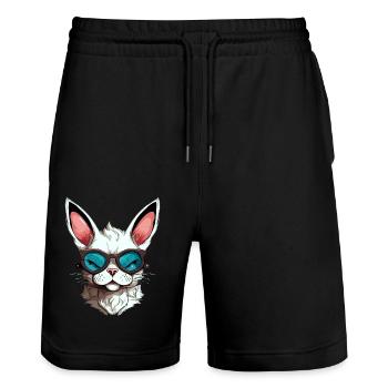 Pinou the streum - Stanley/Stella Trainer Unisex Organic Jogging Shorts - black - Front - Nik (191cm) & Marisol (170cm)