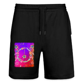 Hippie soul groovy Summer time Good vibes 70s 80s - Stanley/Stella Trainer Unisex Organic Jogging Shorts - black - Front - Nik (191cm) & Marisol (170cm)