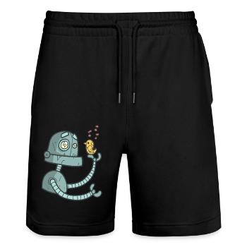 Roboter mit Vogel - Stanley/Stella Unisex Bio Joggingshorts Trainer  - Schwarz - Vorne - Nik (191cm) & Marisol (170cm)