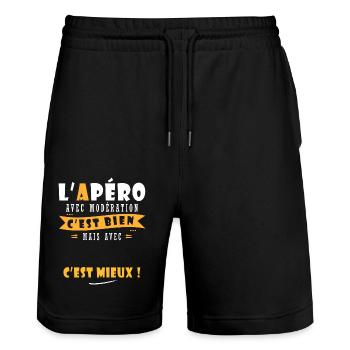 Prénom et Apero T shirt Humour à personnalisé - Short de jogging bio TRAINER Stanley/Stella unisexe - noir - Devant - Nik (191cm) & Marisol (170cm)