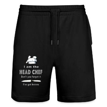 I am the Head Chef - Stanley/Stella Trainer Unisex Organic Jogging Shorts - black - Front - Nik (191cm) & Marisol (170cm)
