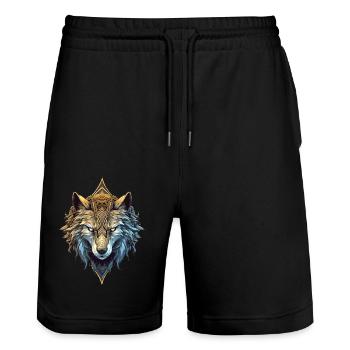 Toller Wolf - Stanley/Stella Unisex Bio Joggingshorts Trainer  - Schwarz - Vorne - Nik (191cm) & Marisol (170cm)