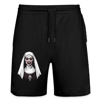 Horror Nun Halloween Creepy - Short de jogging bio TRAINER Stanley/Stella unisexe - noir - Devant - Nik (191cm) & Marisol (170cm)