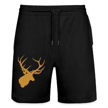 Golden Stag - Stanley/Stella Trainer Unisex Organic Jogging Shorts - black - Front - Nik (191cm) & Marisol (170cm)