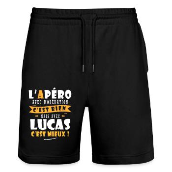 Humour Lucas Apero T shirt Humour Drôles lucas - Short de jogging bio TRAINER Stanley/Stella unisexe - noir - Devant - Nik (191cm) & Marisol (170cm)