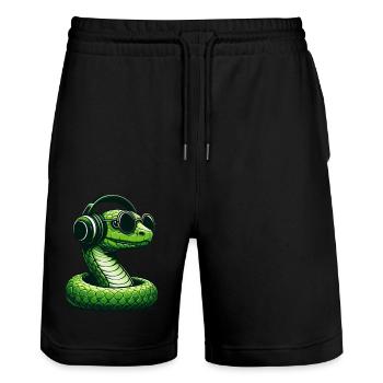 Serpent avec lunettes de soleil et écouteurs - Short de jogging bio TRAINER Stanley/Stella unisexe - noir - Devant - Nik (191cm) & Marisol (170cm)