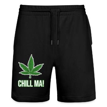 Hanfblatt Chill ma Cannabis Kiffen - Stanley/Stella Unisex Bio Joggingshorts Trainer  - Schwarz - Vorne - Nik (191cm) & Marisol (170cm)