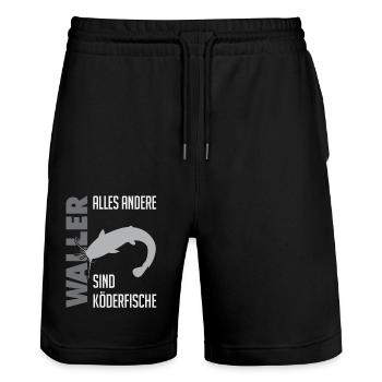 Wels fischen Kampf mit dem starken Wels - Stanley/Stella Unisex Bio Joggingshorts Trainer  - Schwarz - Vorne - Nik (191cm) & Marisol (170cm)