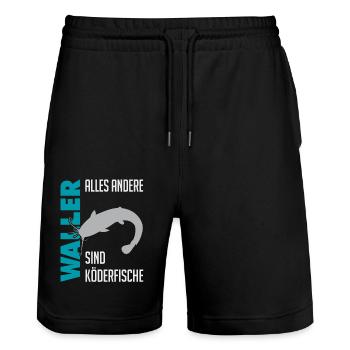 Wels fischen Kampf mit dem starken Wels - Stanley/Stella Unisex Bio Joggingshorts Trainer  - Schwarz - Vorne - Nik (191cm) & Marisol (170cm)
