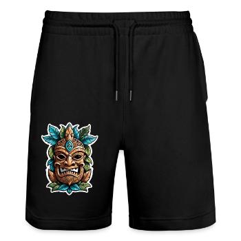 Tiki Beach - Polynesien Statue - Stanley/Stella Unisex Bio Joggingshorts Trainer  - Schwarz - Vorne - Nik (191cm) & Marisol (170cm)