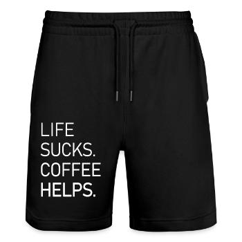 Life Sucks Coffee Helps - Stanley/Stella Trainer Unisex Organic Jogging Shorts - black - Front - Nik (191cm) & Marisol (170cm)