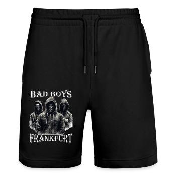 Bad Boys Frankfurt Hessen FFM Frankfurter Ultras - Short de jogging bio TRAINER Stanley/Stella unisexe - noir - Devant - Nik (191cm) & Marisol (170cm)