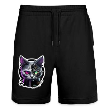 Tête de Zombie Cat - Short de jogging bio TRAINER Stanley/Stella unisexe - noir - Devant - Nik (191cm) & Marisol (170cm)
