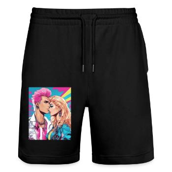 Style des années 80 - Short de jogging bio TRAINER Stanley/Stella unisexe - noir - Devant - Nik (191cm) & Marisol (170cm)
