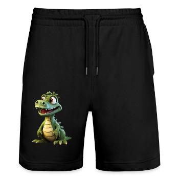 Das lustige Krokodil - Stanley/Stella Unisex Bio Joggingshorts Trainer  - Schwarz - Vorne - Nik (191cm) & Marisol (170cm)