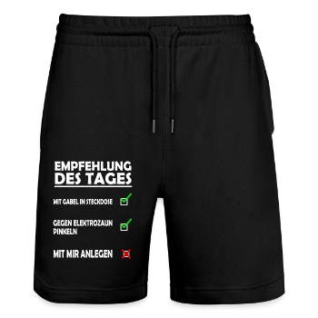 Checkliste schlechte Laune - Empfehlung des Tages - Stanley/Stella Unisex Bio Joggingshorts Trainer  - Schwarz - Vorne - Nik (191cm) & Marisol (170cm)