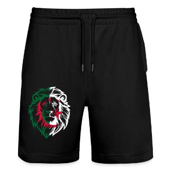 Algerian lion - Algeria gift idea - Stanley/Stella Trainer Unisex Organic Jogging Shorts - black - Front - Nik (191cm) & Marisol (170cm)
