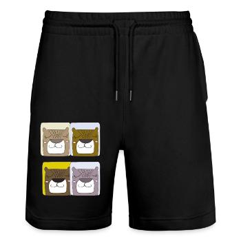 bären 4fach - Stanley/Stella Unisex Bio Joggingshorts Trainer  - Schwarz - Vorne - Nik (191cm) & Marisol (170cm)