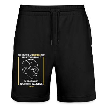 Carl Jung Quote Translated To Gen Z - Baggage - Stanley/Stella Unisex Bio Joggingshorts Trainer  - Schwarz - Vorne - Nik (191cm) & Marisol (170cm)