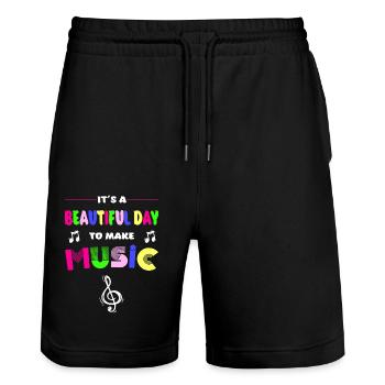 Musik - It is a Beautiful Day To Make Music - Stanley/Stella Trainer Unisex Organic Jogging Shorts - black - Front - Nik (191cm) & Marisol (170cm)