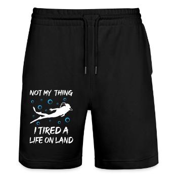 Not my Thing Diving Ocean - Stanley/Stella Unisex Bio Joggingshorts Trainer  - Schwarz - Vorne - Nik (191cm) & Marisol (170cm)