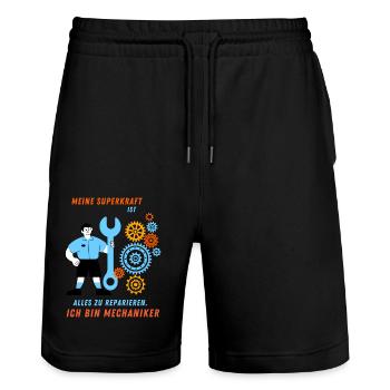 T-shirt Superpower Mechanic : Fix It All - Short de jogging bio TRAINER Stanley/Stella unisexe - noir - Devant - Nik (191cm) & Marisol (170cm)