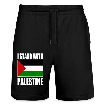 I stand with palestine - Stanley/Stella Unisex Bio Joggingshorts Trainer  - Schwarz - Vorne - Nik (191cm) & Marisol (170cm)