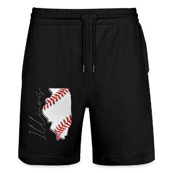 Illinois (United States) | real baseball | Map Script - Stanley/Stella Trainer Unisex Organic Jogging Shorts - black - Front - Nik (191cm) & Marisol (170cm)