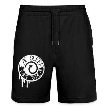 Eat Sleep Rave Repeat Essen Schlafen Raven Spruch - Stanley/Stella Unisex Bio Joggingshorts Trainer  - Schwarz - Vorne - Nik (191cm) & Marisol (170cm)