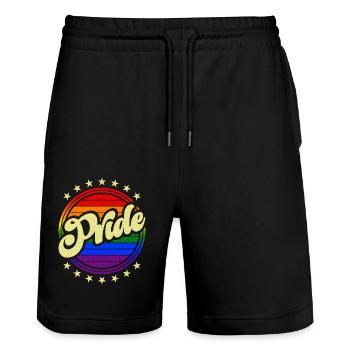 Pride Design Vintage LGBT Regenbogen Kreis & Sterne - Stanley/Stella Unisex Bio Joggingshorts Trainer  - Schwarz - Vorne - Nik (191cm) & Marisol (170cm)