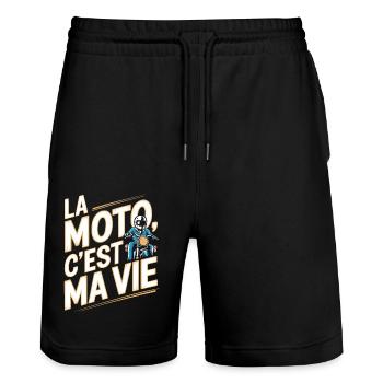 La moto c'est la vie - Short de jogging bio TRAINER Stanley/Stella unisexe - noir - Devant - Nik (191cm) & Marisol (170cm)