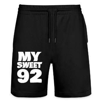 Sweet 92 - Stanley/Stella Trainer Unisex Organic Jogging Shorts - black - Front - Nik (191cm) & Marisol (170cm)