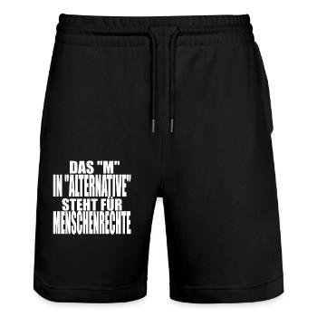 AfD stoppen gegen rechts Demokratie Vielfalt links - Stanley/Stella Unisex Bio Joggingshorts Trainer  - Schwarz - Vorne - Nik (191cm) & Marisol (170cm)