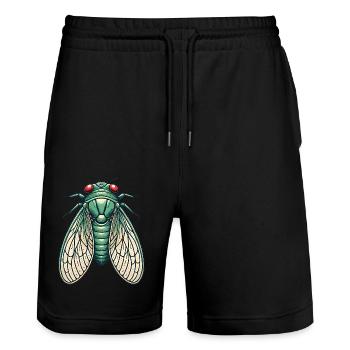 Vintage Grüne Zikade Illustration - Stanley/Stella Unisex Bio Joggingshorts Trainer  - Schwarz - Vorne - Nik (191cm) & Marisol (170cm)