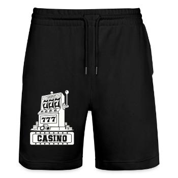 Jackpot Slot Machine Casino - Stanley/Stella Trainer Unisex Organic Jogging Shorts - black - Front - Nik (191cm) & Marisol (170cm)