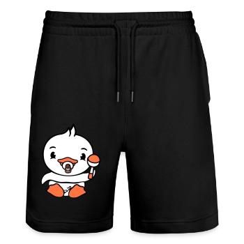 Duck Baby Child Rattle Diaper Cute Pacifier - Stanley/Stella Trainer Unisex Organic Jogging Shorts - black - Front - Nik (191cm) & Marisol (170cm)