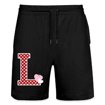 Buchstabe l Herz - Stanley/Stella Unisex Bio Joggingshorts Trainer  - Schwarz - Vorne - Nik (191cm) & Marisol (170cm)