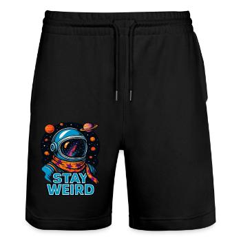 Stay Weird Astronaut – Weltraum Cosmic Design - Stanley/Stella Unisex Bio Joggingshorts Trainer  - Schwarz - Vorne - Nik (191cm) & Marisol (170cm)