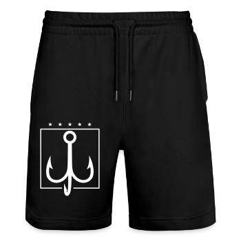 Fishing Hook Drilling - Stanley/Stella Trainer Unisex Organic Jogging Shorts - black - Front - Nik (191cm) & Marisol (170cm)