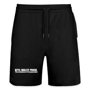 Clés portefeuille téléphone drôle - Short de jogging bio TRAINER Stanley/Stella unisexe - noir - Devant - Nik (191cm) & Marisol (170cm)