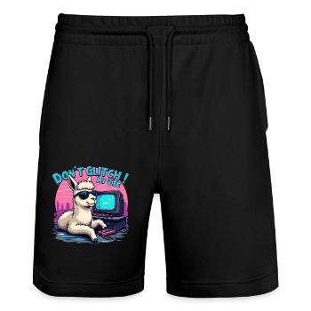 Don't Glitch my Vibe - Retro Gaming Alpaka - Stanley/Stella Unisex Bio Joggingshorts Trainer  - Schwarz - Vorne - Nik (191cm) & Marisol (170cm)