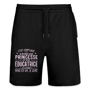 C'est Compliqué d etre Princesse et Éducatrice - Short de jogging bio TRAINER Stanley/Stella unisexe - noir - Devant - Nik (191cm) & Marisol (170cm)