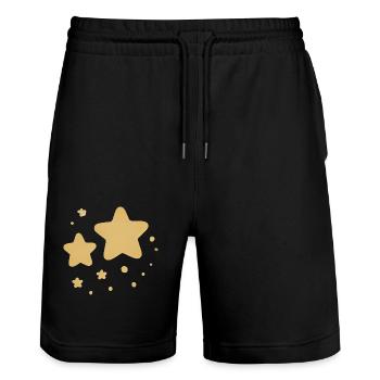Design ludique d’étoiles jaunes - Short de jogging bio TRAINER Stanley/Stella unisexe - noir - Devant - Nik (191cm) & Marisol (170cm)