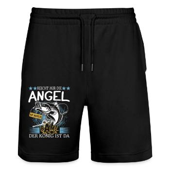 Angeln Angel Fischer Geschenk Angelrute Angler - Stanley/Stella Unisex Bio Joggingshorts Trainer  - Schwarz - Vorne - Nik (191cm) & Marisol (170cm)