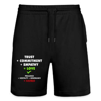 Diffusez l'amour, combattez la haine ! - Short de jogging bio TRAINER Stanley/Stella unisexe - noir - Devant - Nik (191cm) & Marisol (170cm)