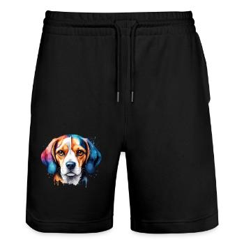 Beagle Hund Rasse Hund in bunten Neoon-Farben - Stanley/Stella Unisex Bio Joggingshorts Trainer  - Schwarz - Vorne - Nik (191cm) & Marisol (170cm)