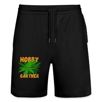Hobby Gärtner Cannabis - Hanf - Kiffen legal - Stanley/Stella Unisex Bio Joggingshorts Trainer  - Schwarz - Vorne - Nik (191cm) & Marisol (170cm)