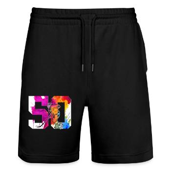 NUMÉRO 50 HOCKEY SUR GLACE 50E ANNIVERSAIRE - Short de jogging bio TRAINER Stanley/Stella unisexe - noir - Devant - Nik (191cm) & Marisol (170cm)