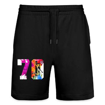 70TH BIRTHDAY BASKETBALL NUMBER 70 - Stanley/Stella Trainer Unisex Organic Jogging Shorts - black - Front - Nik (191cm) & Marisol (170cm)