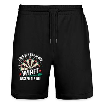 Dart Darts Dartspieler Dartsport - Stanley/Stella Unisex Bio Joggingshorts Trainer  - Schwarz - Vorne - Nik (191cm) & Marisol (170cm)
